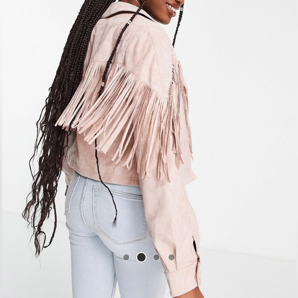 Suede fringe biker jacket (soft pink) - US Size 2 - sold out online!!